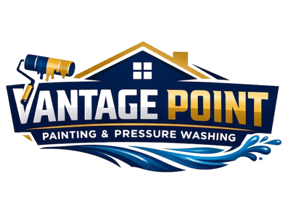 Vantage Point Painting & Pressure Washing logo with house, paint roller, and water waves